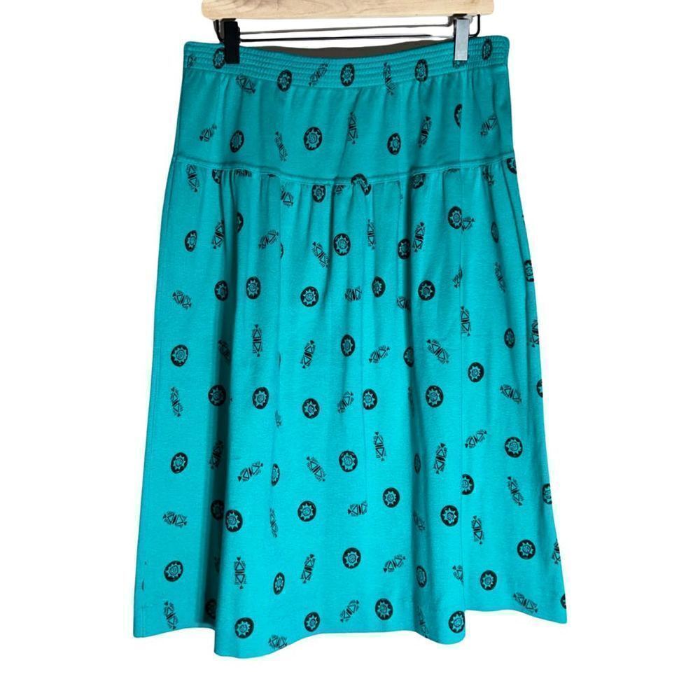Vintage Turquoise Skirt with Black Circle Pattern